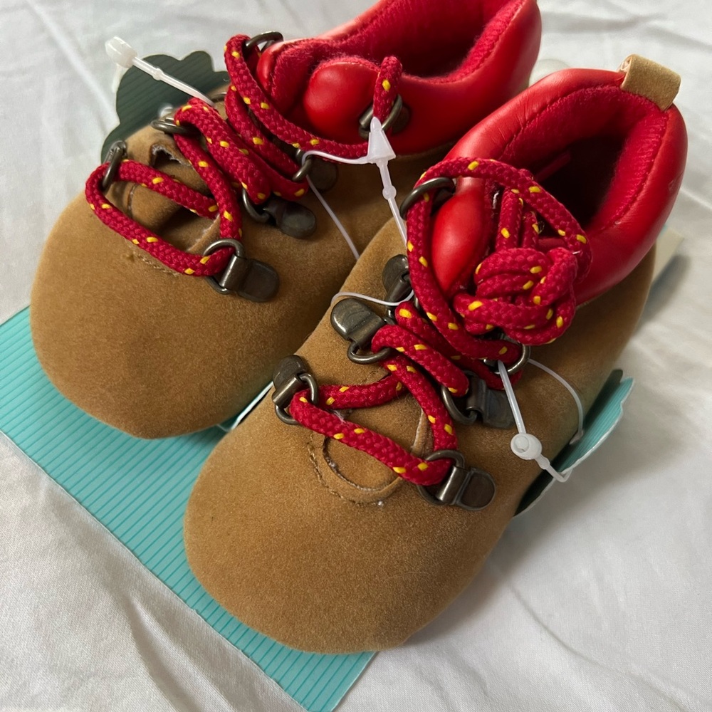 Baby’s First Foot Covering | Size 2 | Brown w Red Trim and Laces | Hiking Bootie